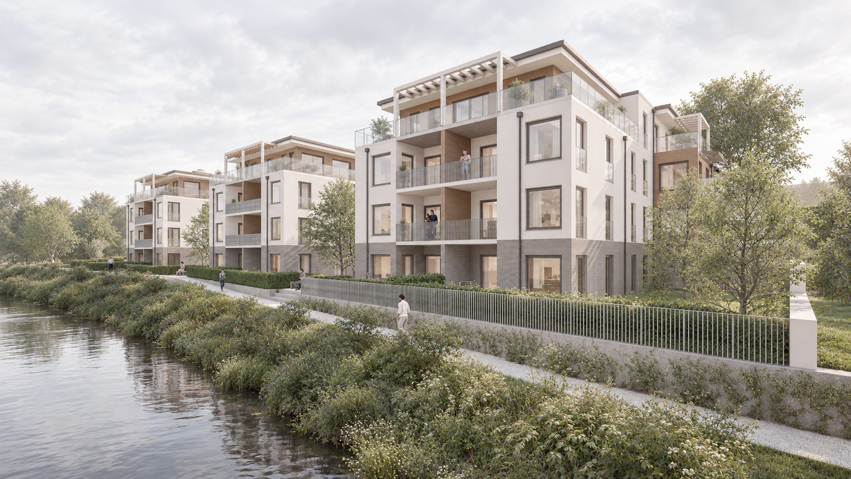 Visualisierung: drei Mehrfamilienhäuser am See in Olsberg