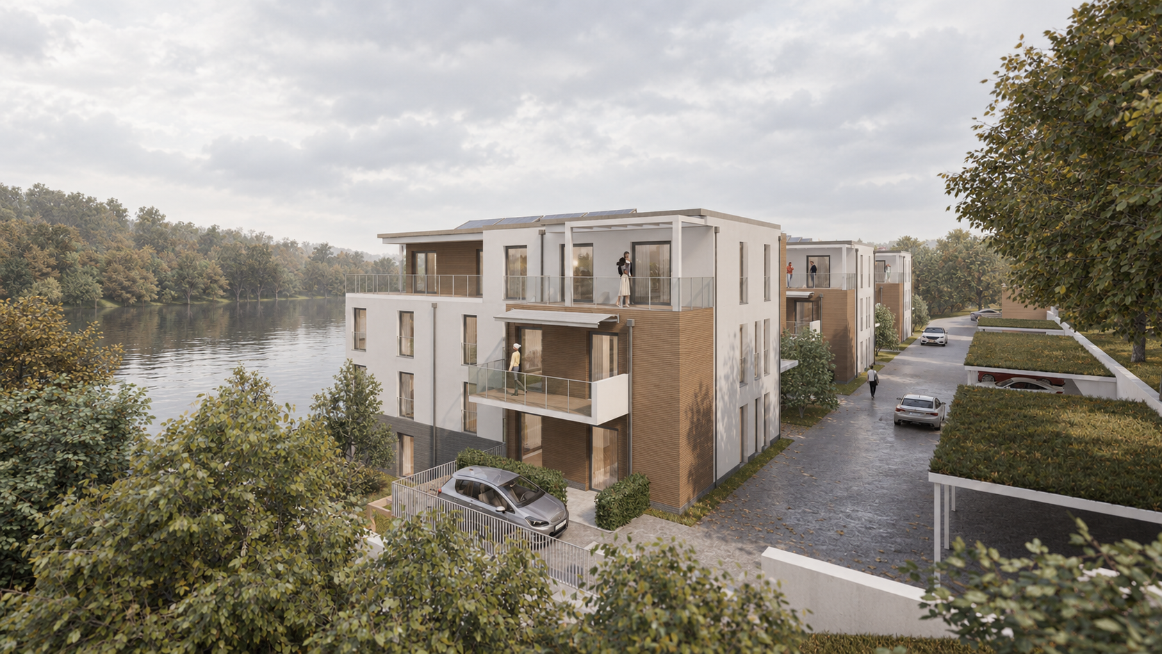 Wohnquartier am See in Olsberg – Visualisierung der Südansicht